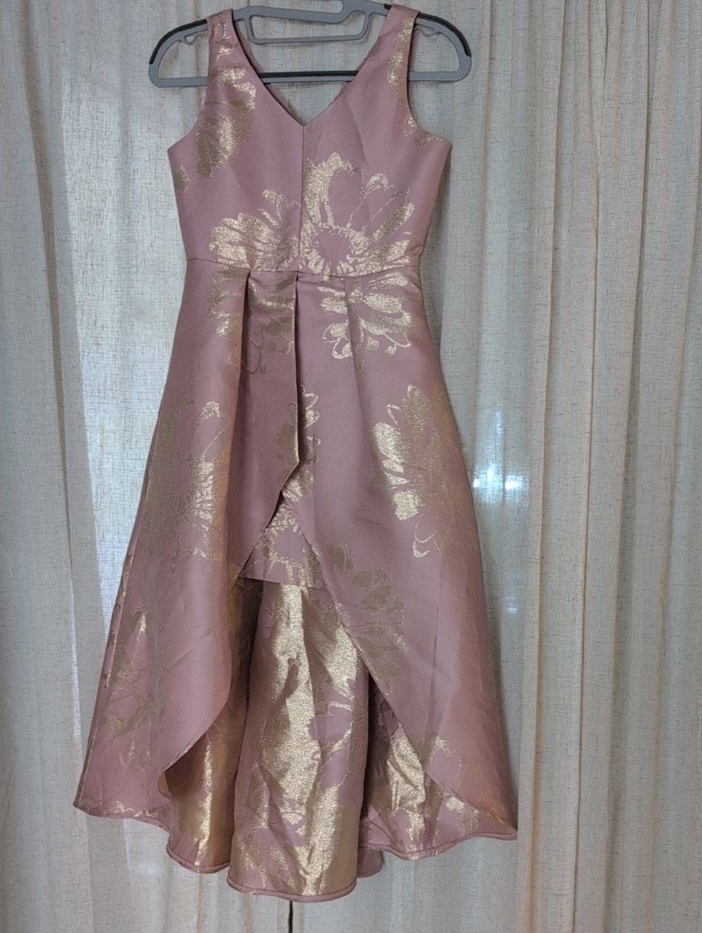 Rare Editions Rose Pink and Gold Floral High-Low Dress
